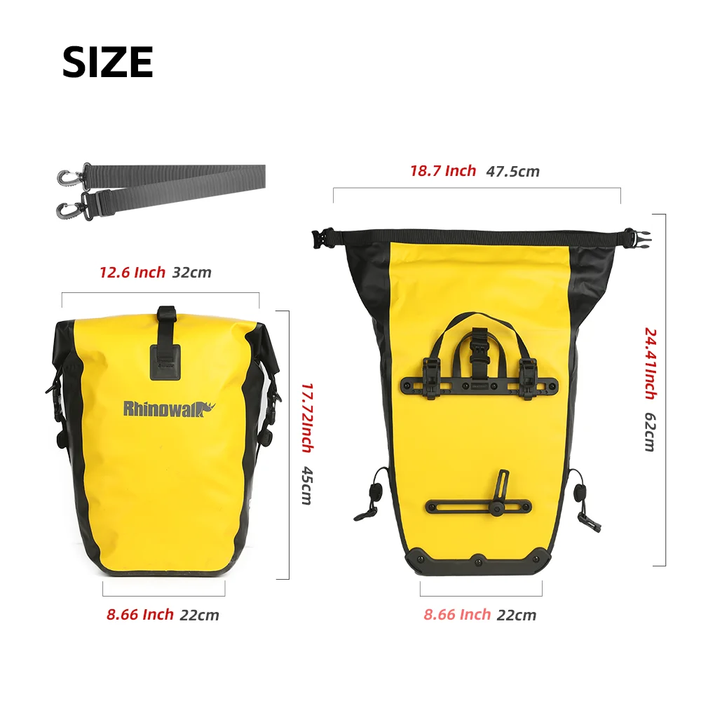 Rhinowalk Bicycle Pannier Bag 25L Waterproof Quick Release Bike Saddle Bag Travel Cycling Bag Bike Rear Rack Tail Seat Trunk Bag