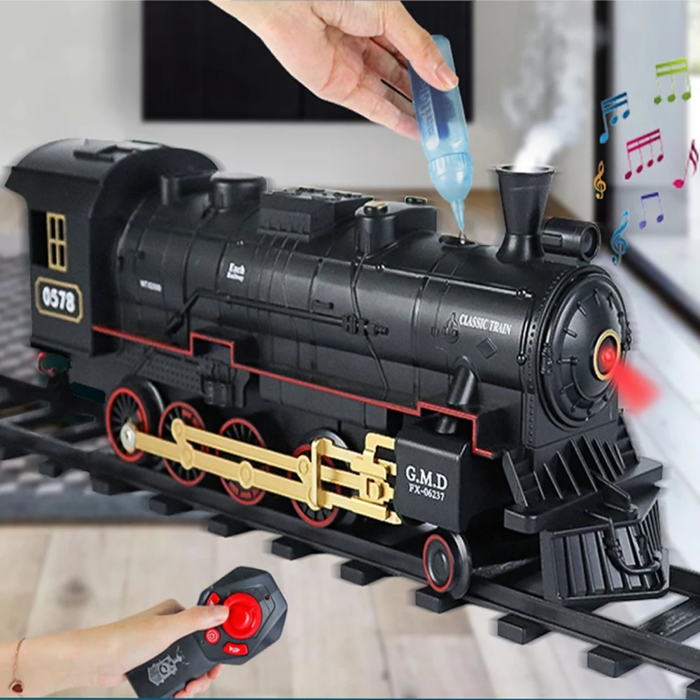 RC Train Toys Remote Control Retro Steam Electric Stepless Speed Simulation Train Control Remote Smoking Train Children\'s Toys