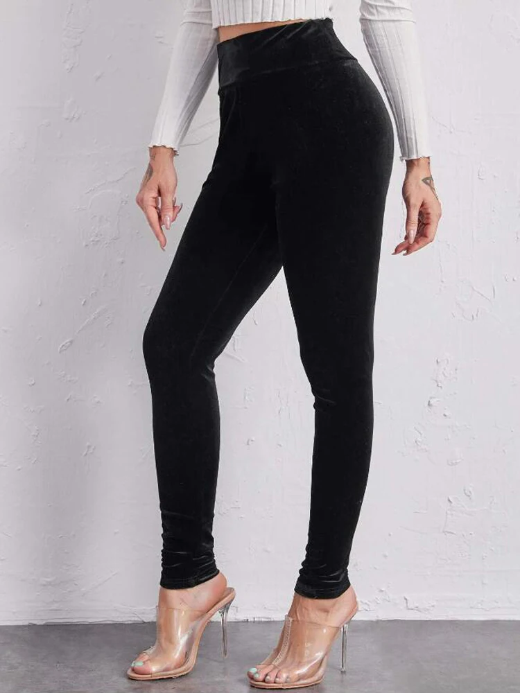 OUMENGKA Spring Elastic Waistband Velvet Skinny Women\'s Pencil Pants Stretch Slim Trousers Female Pencil Leggings S-4XL