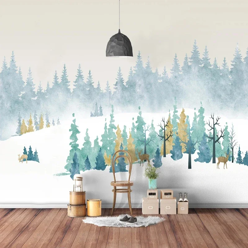 Custom Photo Wallpaper 3D Wall Murals Nordic Vintage Elk Forest Fresco for Living Room Sofa Bedroom TV Background Home Decor