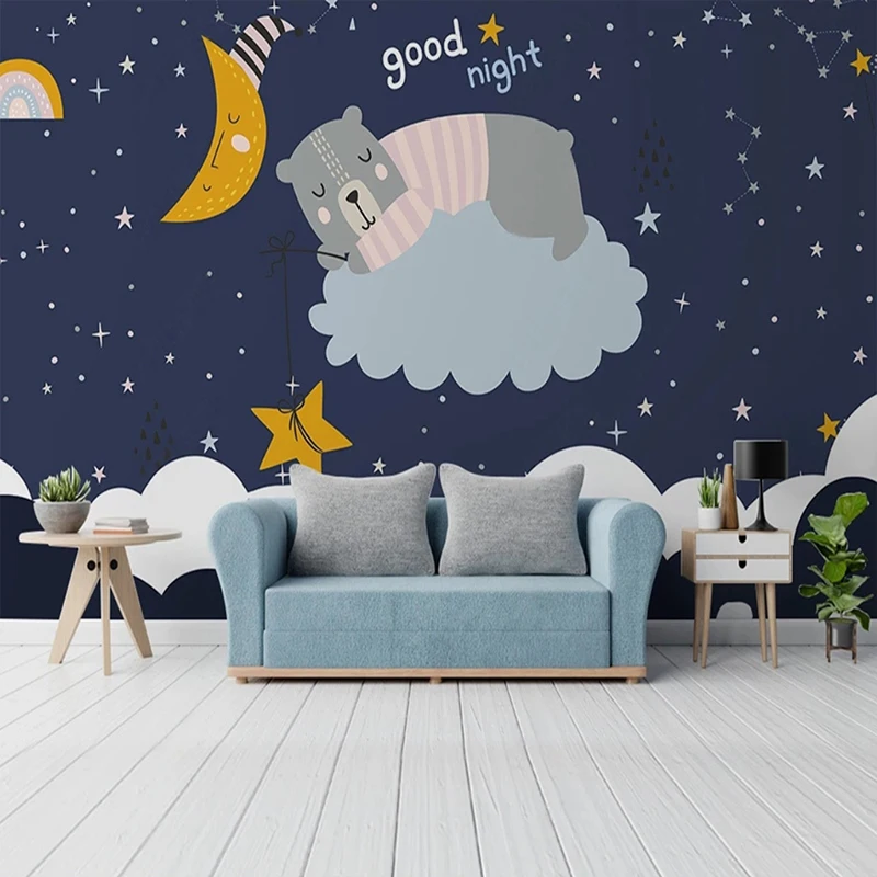 Wallpaper for Kids Bedroom Modern Cartoon Bear Starry Pattern Photo Mural Eco-friendly Home Interior Decoration Wall Paper 3D