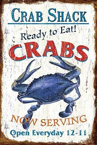 Retro Metal tin Sign Funny Crab Shack Ready to Eat! Crabs Rustic PubArt 16x12es Sign For Home Cave Garage bar Wall