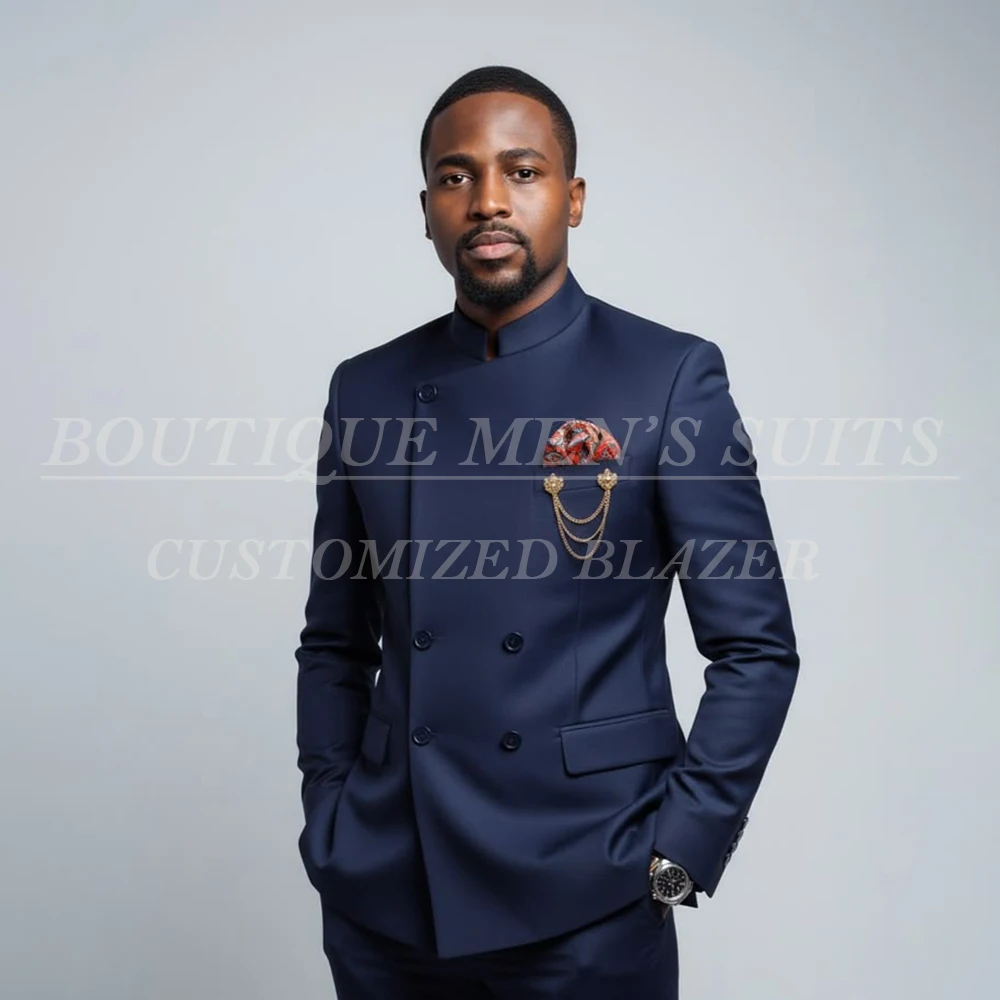 

Elegant Double Breasted Men's Suits Fashion High Quality 2 Piece Jacket Pants Sets Customized Business Male Clothing Costume