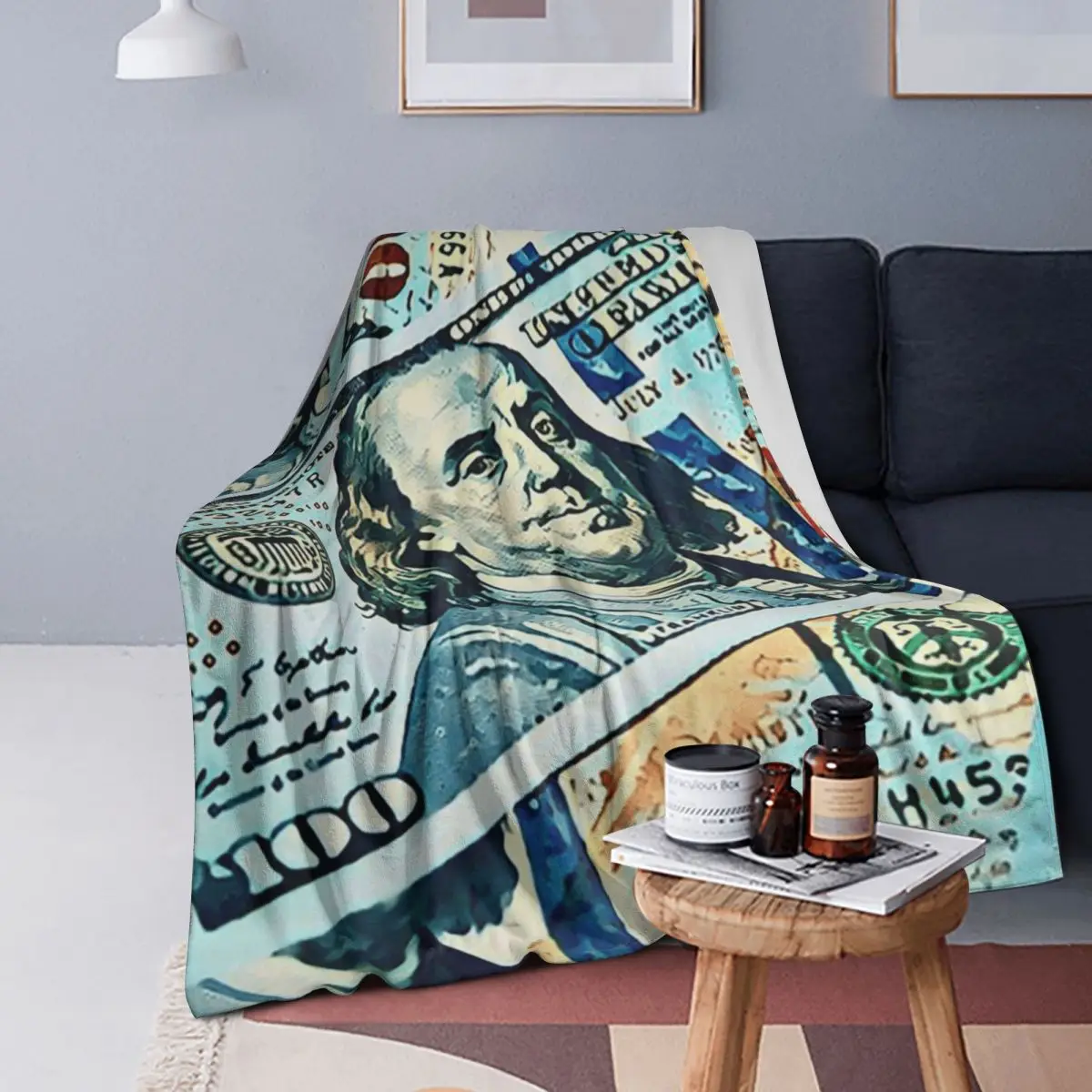 

Giant Money Background 100 Dollar Bills Manga Blankets Warm Flannel Throw Blanket Bedding for Bed Living room Picnic Home Couch
