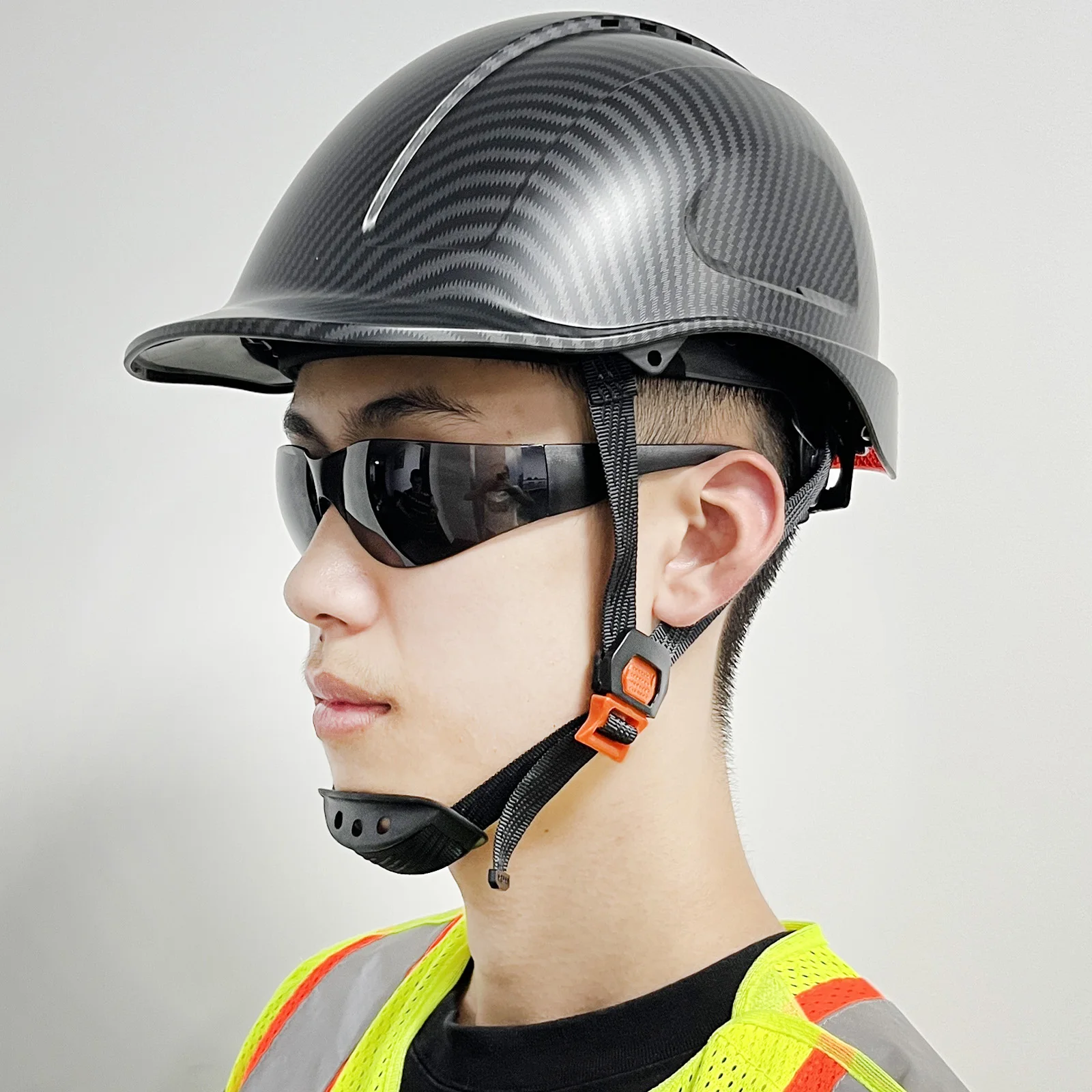 CE Carbon Fiber Safety Helmet with Reflectors for Men, ABS Industrial Head Protection, Construction Hard Hat, ANSI Work Cap