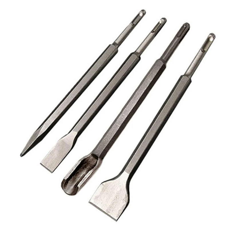 

4PCS Bits Square/Round Handle Shank Carbon Steel Point Gouge Flat Drill Bit For Concrete Drilling