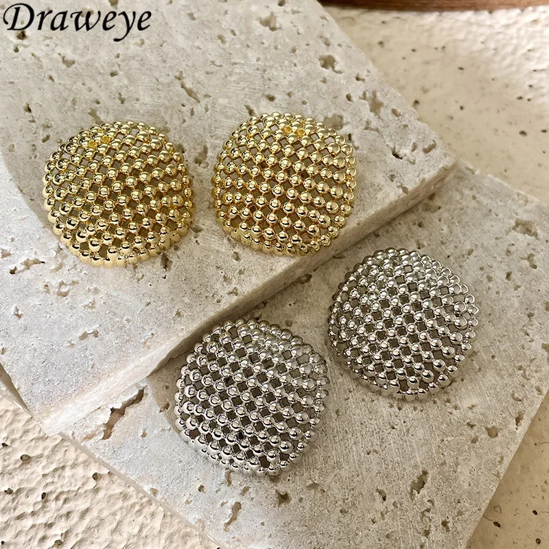 Draweye-pendientes De tuerca ahuecados para Mujer, Aretes geométricos De moda coreana, elegantes, simples y dulces, joyería De oficina