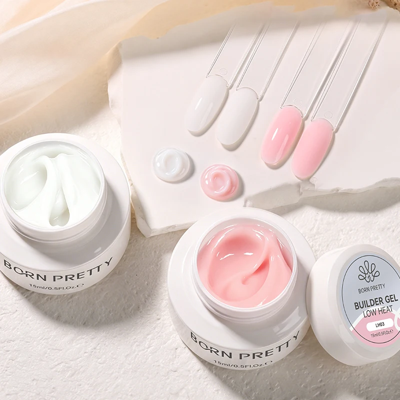 BORN PRETTY 15ml Low Heat Builder Gel Polish Hard Gel For Nail Extension Milky White Constructor Gel Self Leveling DIY Salon