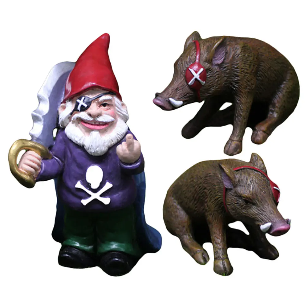 

1Set Pirate Resin Gnome Statue Mini Garden Yard Ornament Pig and Gnome Figurines Outdoor Decorative Garden Decor