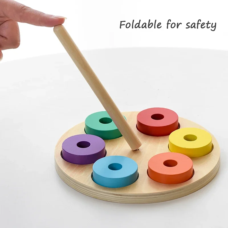 Klocki Montessori dla dzieci, tęczowe, dopasowywanie kolorów i kształtów, układanka edukacyjna, drewniane, dla maluchów, rozwijające motorykę małą.