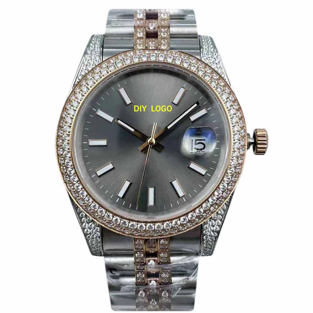 Customized Logo41mm Fashion Men's Watch, Sapphire Mirror and Diamond bezel, Best Gifts for Men with Mechanical Movement