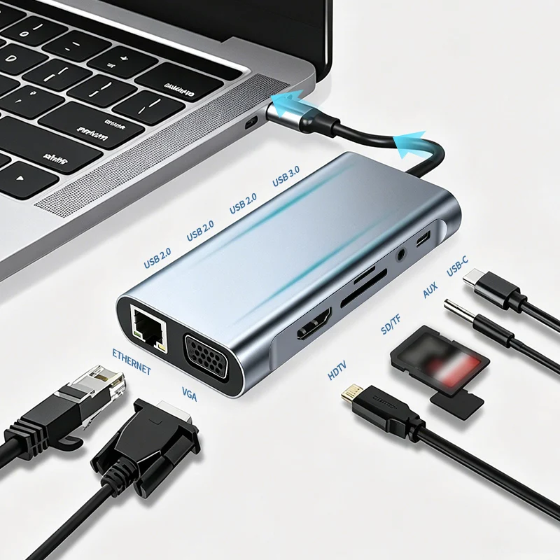 11-in-1 Type-C to HDMI Docking Station with SD TF Card Reader, Multiport Hub for Laptops Phones Game Consoles