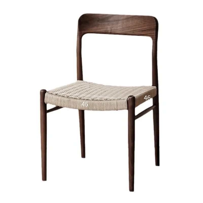 black walnut, practical dining chair, new Chinese tea chair, simple solid wood back chair, woven non-evening chair