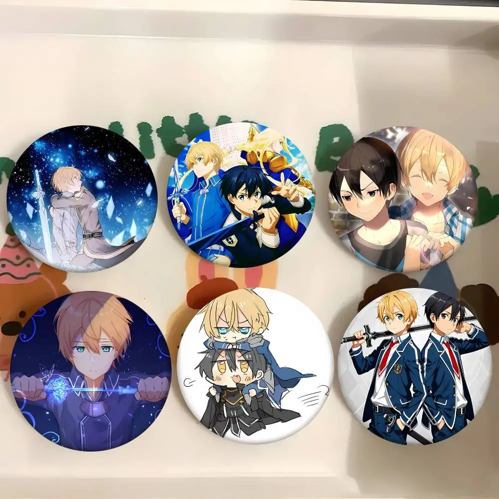 1pc Kirito Eugeo Cartoon Style Badge Brooches On Backpack Decoration Round Enamel Pins For Accessorys