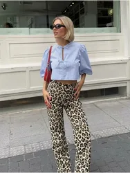 Women Vintage Leopard  High Waist Animal Print Pants Baggy Pants Woman Streetwear 2024 Summer Wide Pants Retro Women's Trousers