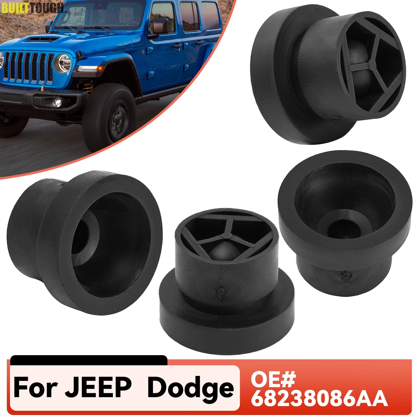 4X Rubber Engine Cover Grommet Buffer Mount Bush Stopper Pad For Jeep Dodge Chrysler Ram 2014 - 2021 Alfa Romeo Front 68238086AA