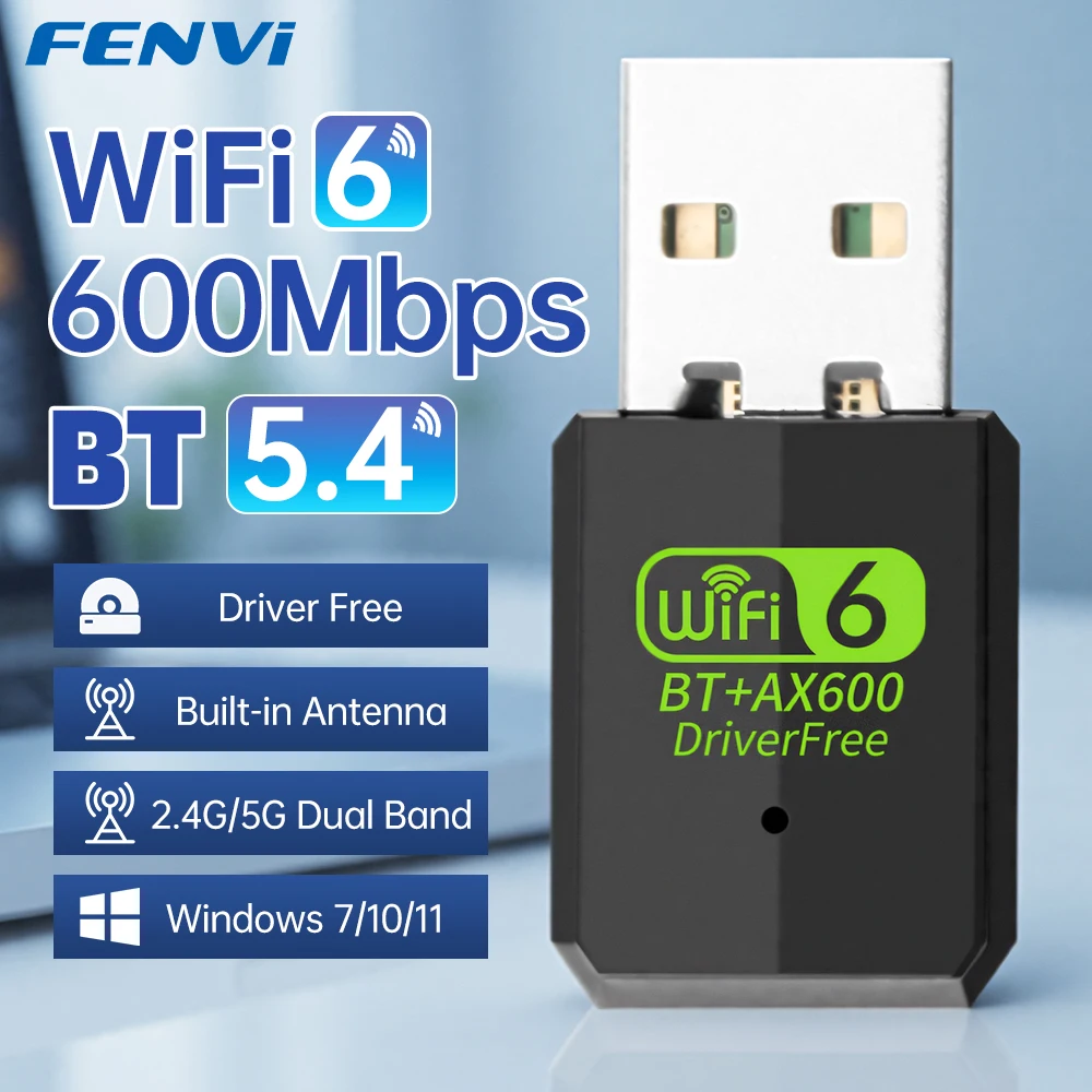Fenvi WiFi 6 AX600 USB-адаптер Bluetooth 5,4 Mini USB-ключ двухдиапазонный 2,4/5 ГГц WiFi6 сетевая карта беспроводной приемник драйвер бесплатно