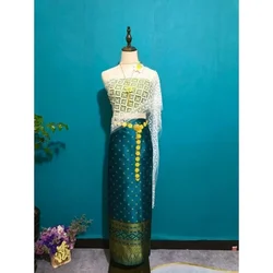 Women's Thailand Dress Traditional Summer Thai Long Skirt Southeast Asian Vietnam Clothing Dai Festival Costume 5piece Set N1023