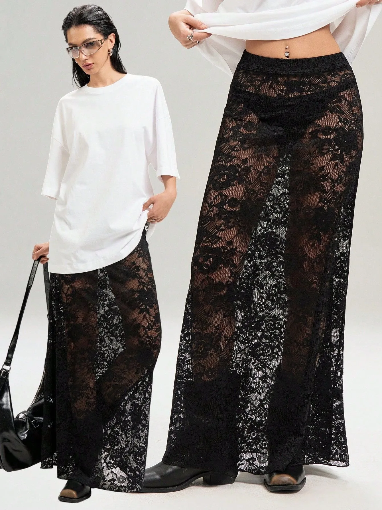 

European And American Black Jacquard Texture Half Skirt For Women In Summer 2025 Fashion Perspective High Waist Lace Half Skirt