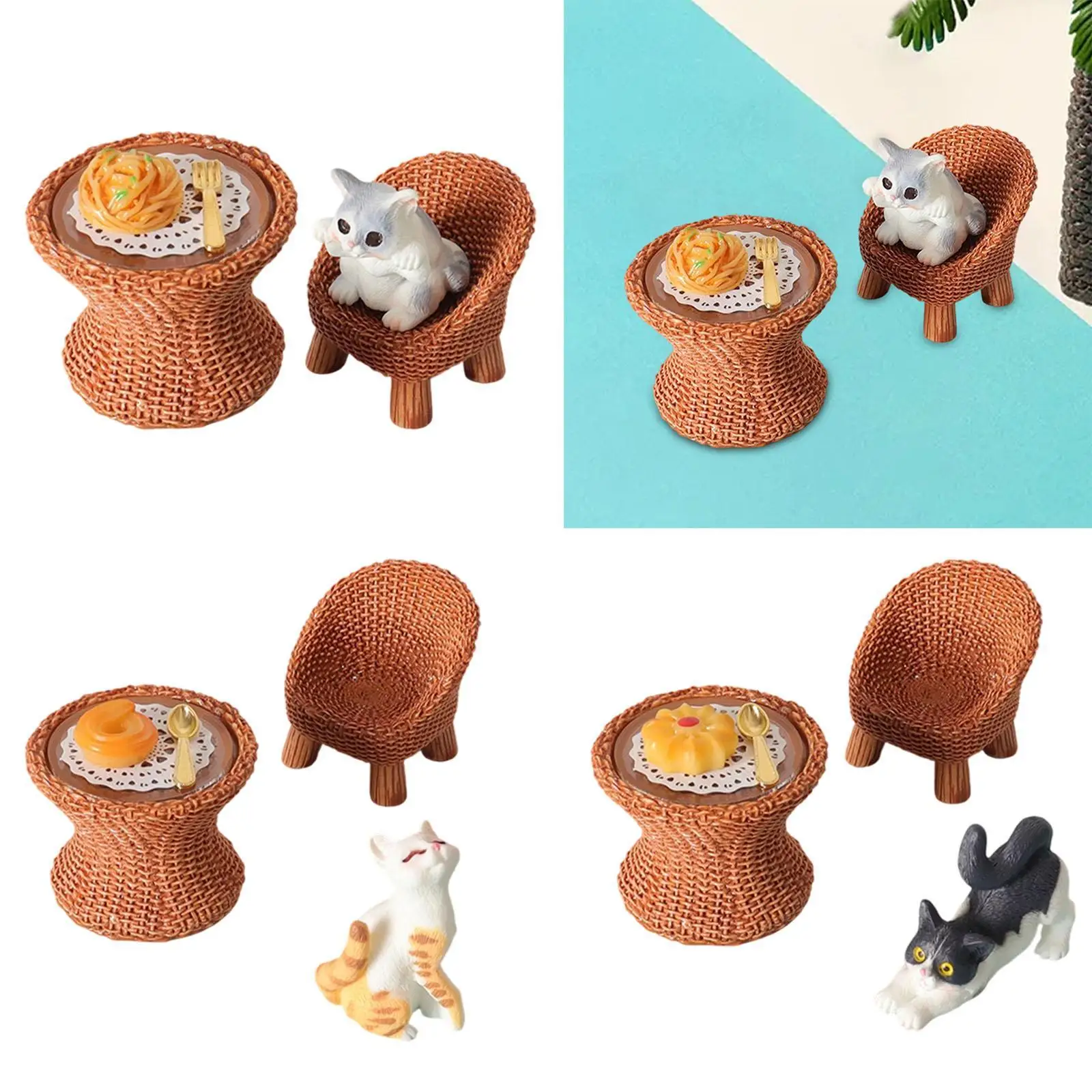 Kat beeldje tafel en stoel model Craft realistisch met meubelmodel voor doe-het-zelf