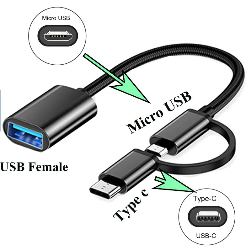 2 In 1 USB 3.0 OTG Adapter Cable Type-C + Micro USB To USB 3.0 Interface Converter For Cellphone Charging Cable Line