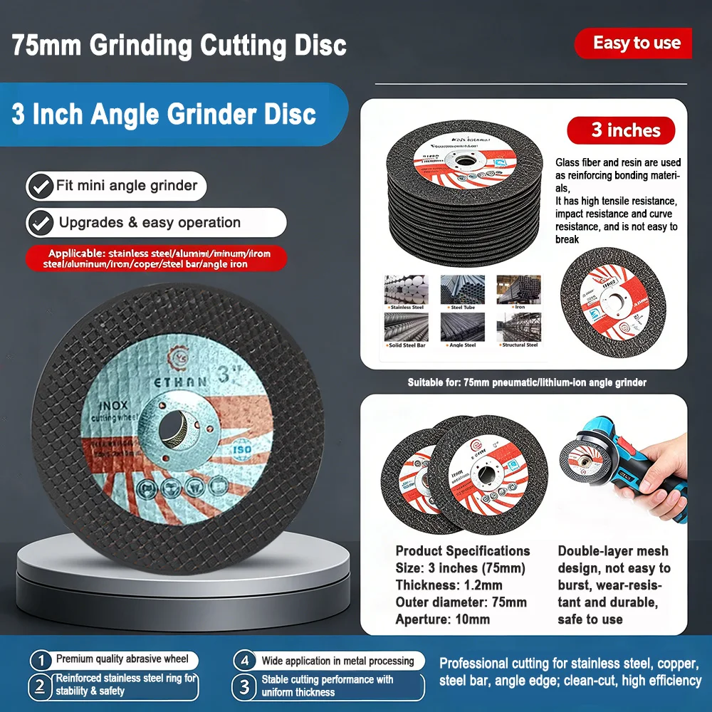 

Disc for Mini Angle Grinder 3 Inch 75mm Metal Cutting Disc Double Net Design Explosion Proof For Stainless Steel Copper Iron