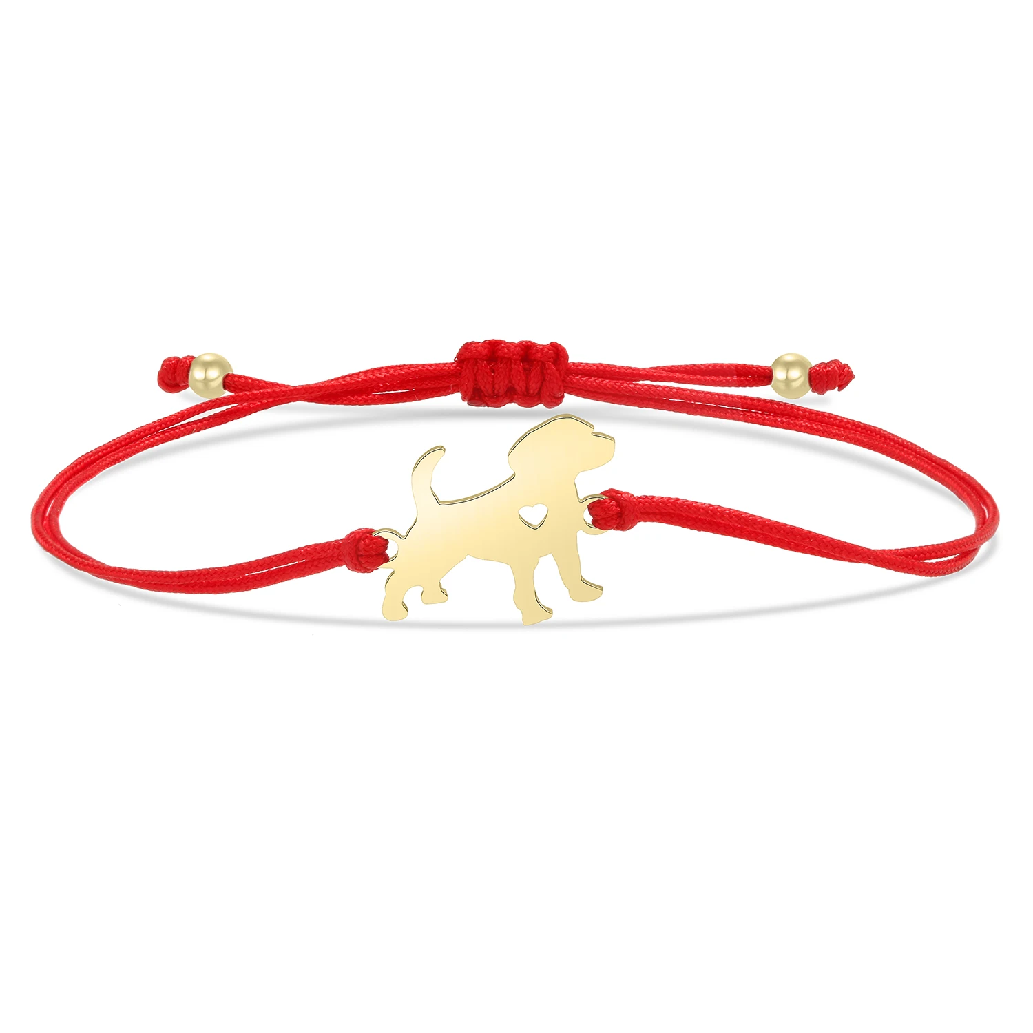 Gold-plated Stainless Steel Delicate Polish Cute Dog With Love Heart Charm Bracelet Women Pet Animal Red String Jewelry Present