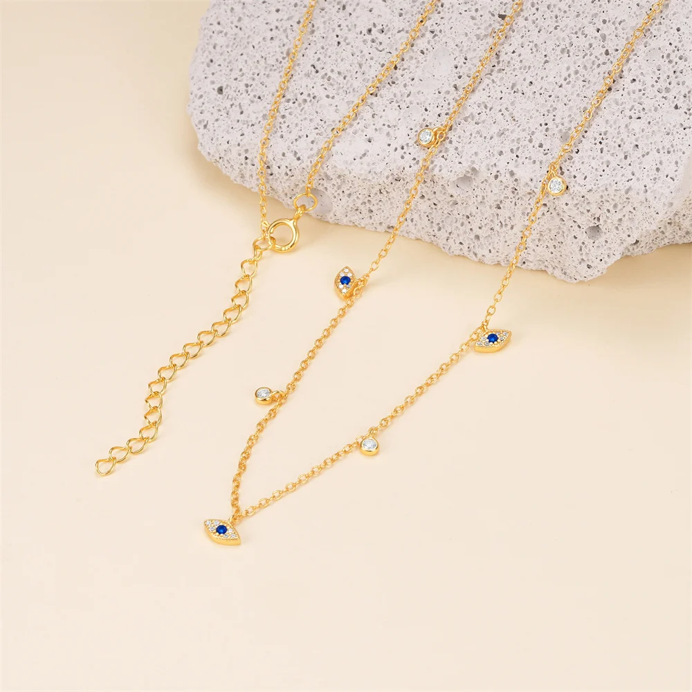 ROXI 925 Sterling Silver Four Star/Devil Eye Zircon Pendant Necklace Women Personality Temperament  Clavicle Chain Jewelry Gift