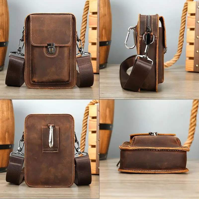 Frenzy Leather Men's Crossbody Bag Men's Multi-Purpose Retro Belt Bag Genuine Leather With Belt Waist Bag