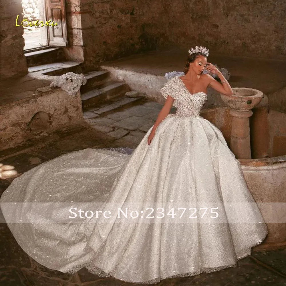 Loverxu Ball Gown Shiny Wedding Dresses Off The Shoulder Vestido De Novia Lace Sequined Pearls Exquisite Custom Made Bridal Gown