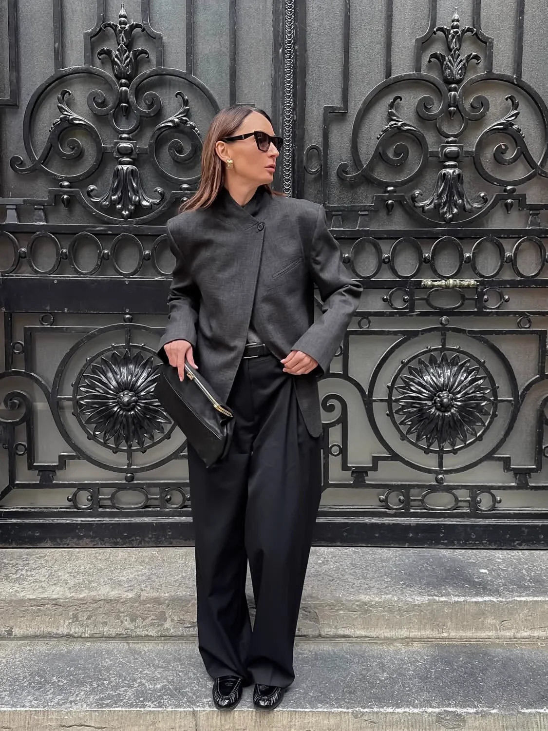 

Woman's Wool Blend Blazer Stand-up Collar Long Sleeves with Slit Cuffs and Buttons Asymmetrical Suit Jacket New Lady Chic Outfit