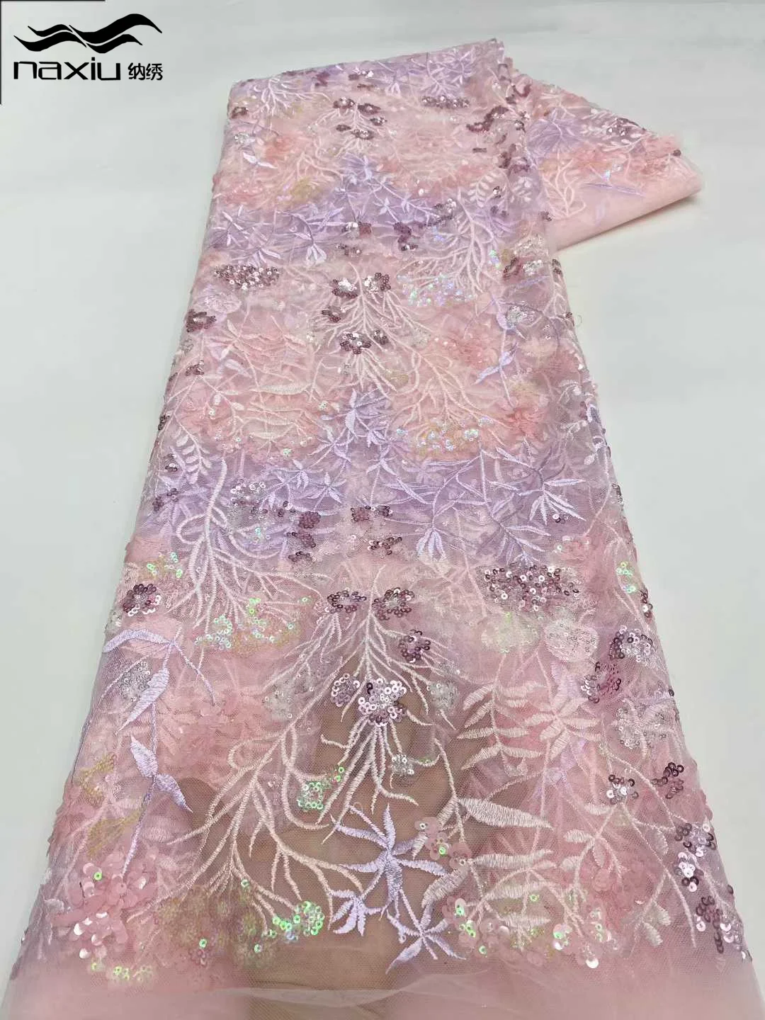 

Madison розовая новая африканская кружевная ткань высокого качества, французский тюль с блестками, нигерийская кружевная ткань для свадебных женских платьев