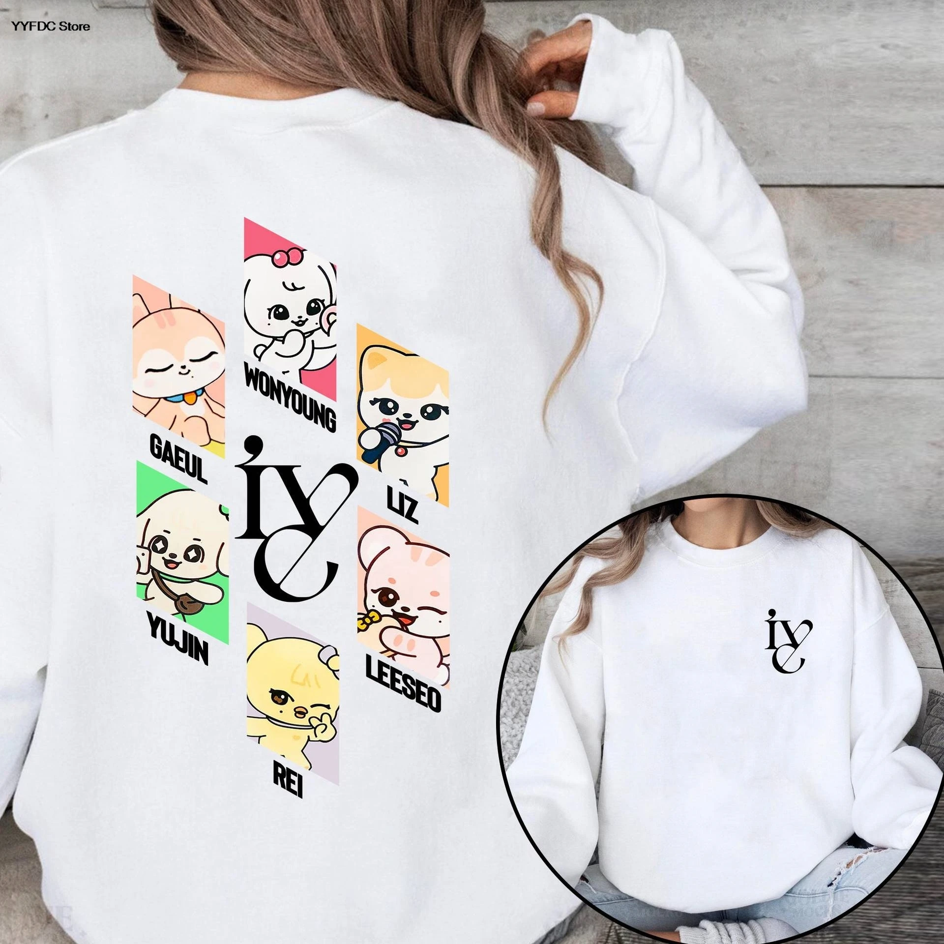 IVE Sweatshirt Yujin Gaeul Wonyoung LIZ Rei Leeseo Cartoon Print Pullovers Women Men Kpop Autumn Winter Long Sleeve Sweatshirts