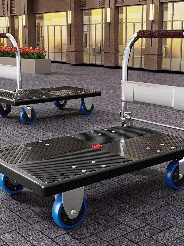 quiet-four-wheel-hand-pulled-flatbed-miniature-shopping-cart-vegetable-transporting-wagon-portable-moving-helper-stainless-steel