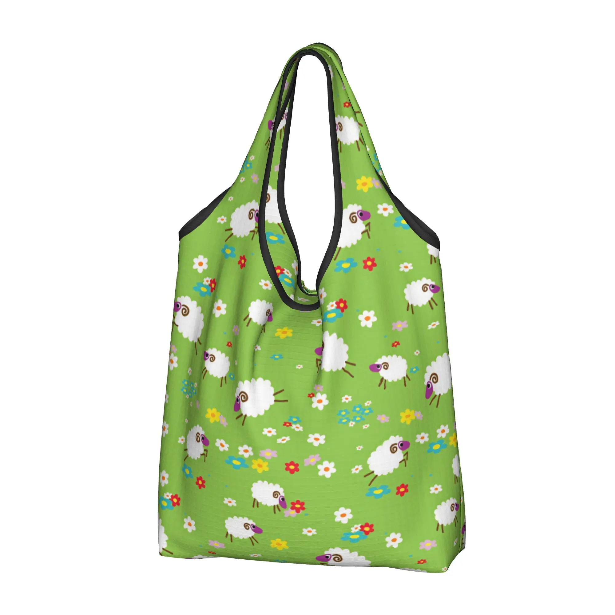 Custom Luxury High Cute Cartoon Sheep Shopping Bags Women Portable Big Capacity Groceries  Shopper Tote Bags