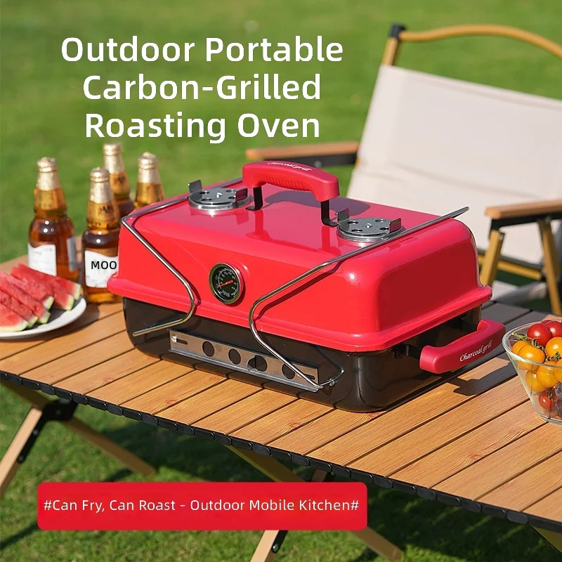 Portable Charcoal BBQ Grill, Outdoor Camping Picnic Set, Home Car Use, Foldable Barbecue Grill for Travel, 128-Piece Kit