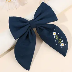 Fashion Embroidered Hair Clips Korean Hair Bows Clip Children Ribbon Bowknot Hairpin Handmade Kids Barrettes Girls Headwear