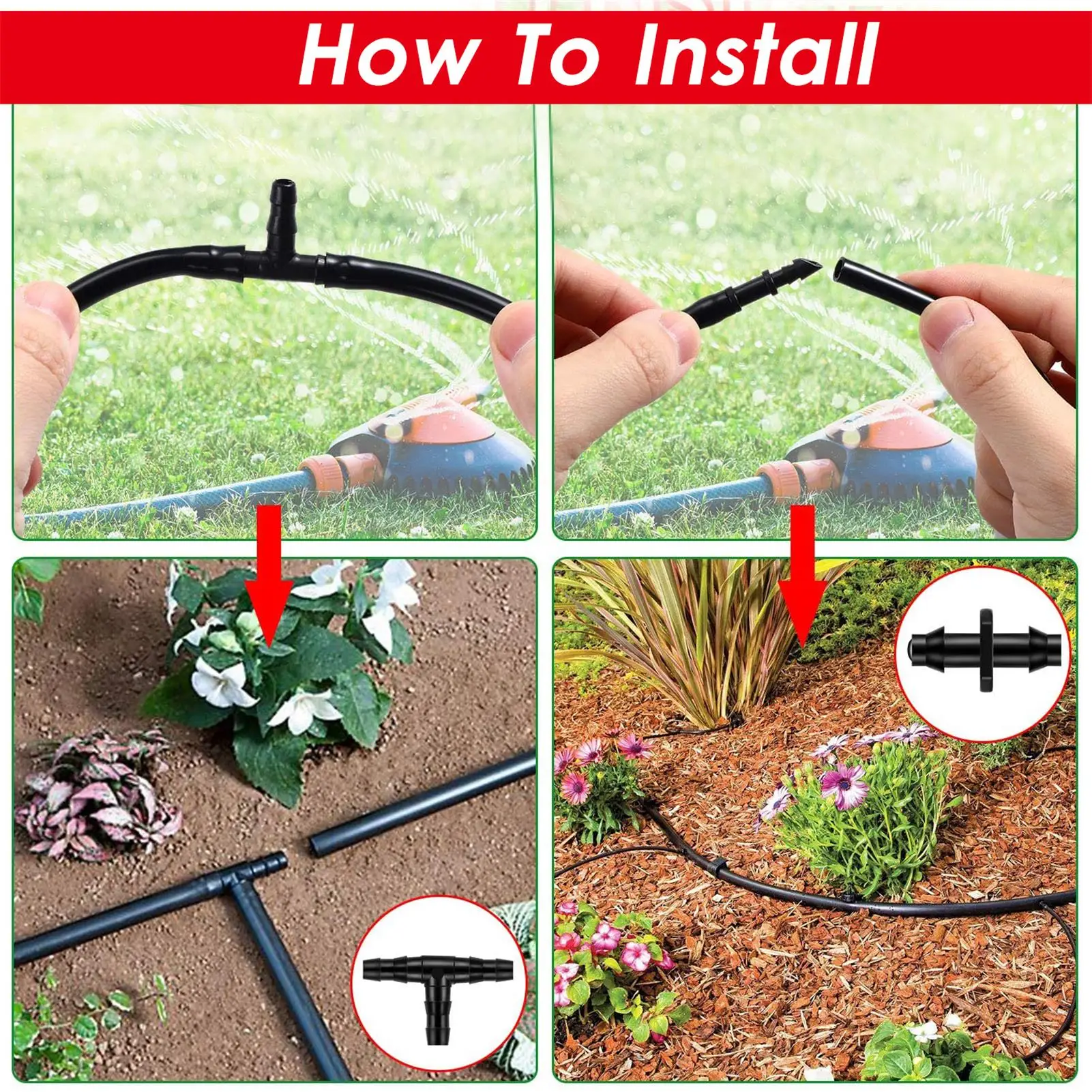 Conector de manguera de 1/4 pulgadas, codo en T, recto, juntas de tubería de agua de jardín, accesorios de sistema de riego por goteo para invernadero, 250 piezas