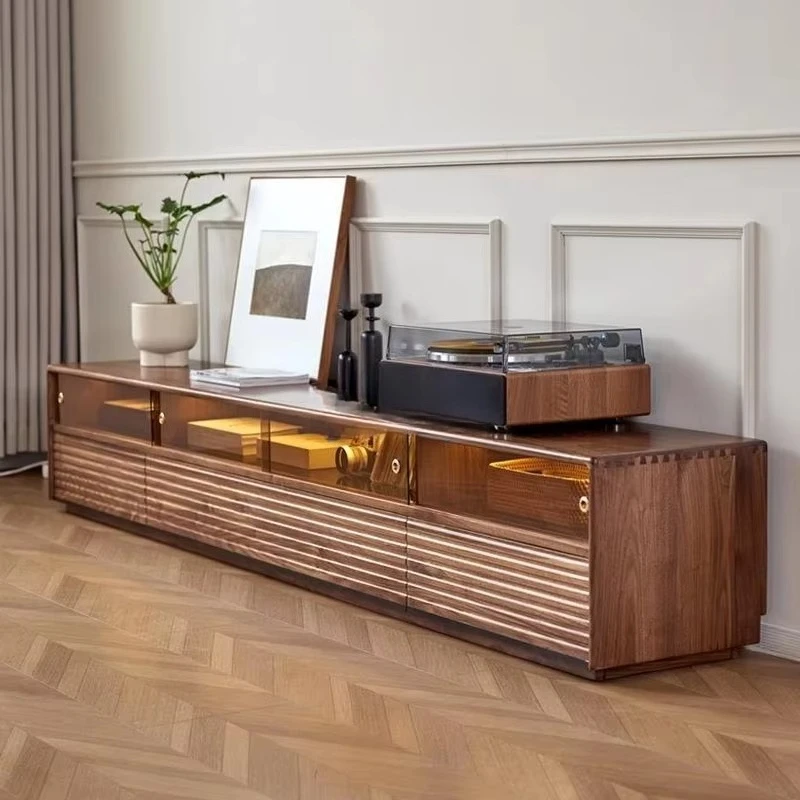 yjq   black walnut TV cabinet living room simple floor storage locker