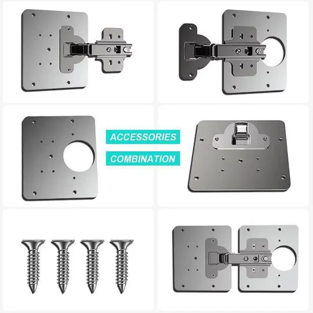 Placa de reparo de dobradiça de armário de cozinha de aço inoxidável prata fácil de instalar placa de reparo de dobradiça com 4 parafusos placa de fixação de dobradiça