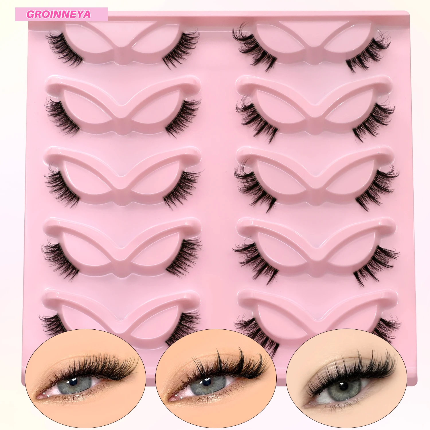 Lasvirey Half Eye Lashes 5/10 Pairs Natural Cat Eyelashes Fluffy Mixed Styles Lashes Clear Band Lashes Faux Mink Lashes Makeup