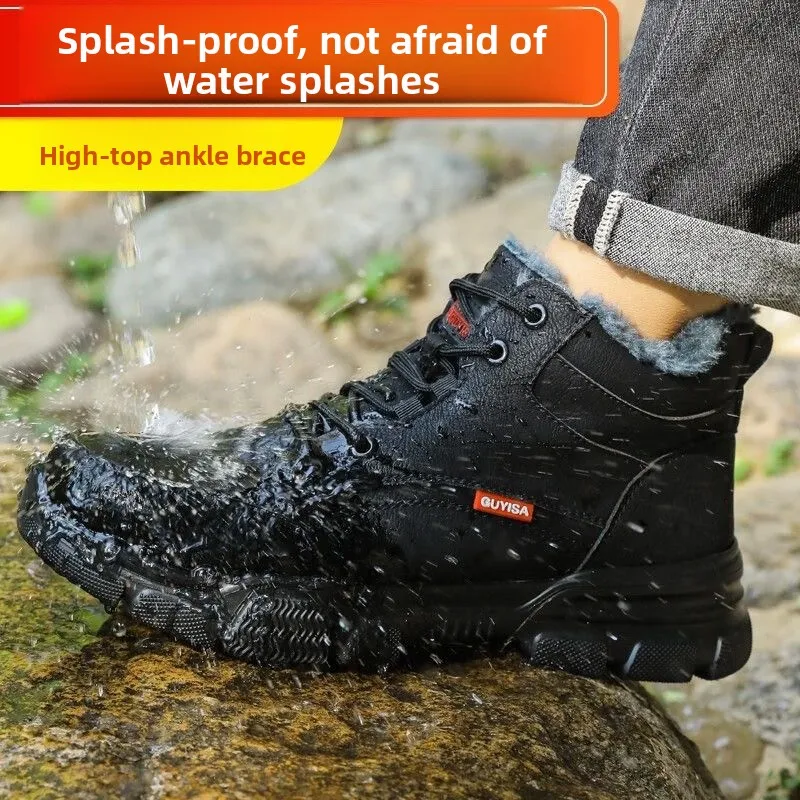 أحذية أمان عالية الجودة مبطنة بالصوف سميكة الدافئة الصلب تو أحذية واقية تدور زر أحذية العمل أحذية عمل البناء