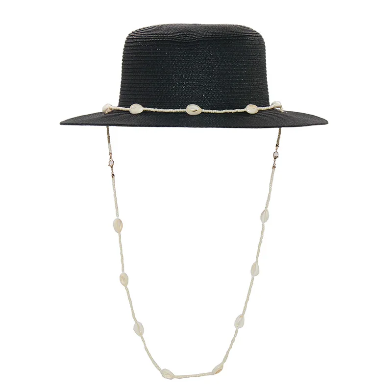 Personalized trend, shell necklace, straw hat spring and summer sun shading ladies' sun hat, foldable concave top straw hat