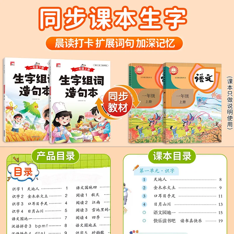 Elementary Student Vocabulary Workbook: Character Grouping & Sentence Building – Synced with Textbook Practice Exercises