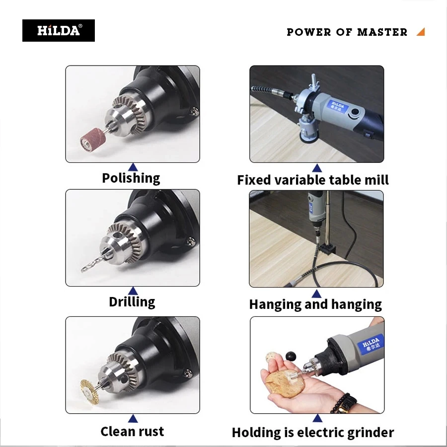 HILDA Electric Drill Rotary Tool Electric Tools Variable Speed 400W Mini Drill 6 Position Rotary Tools Mini Grinding Machine