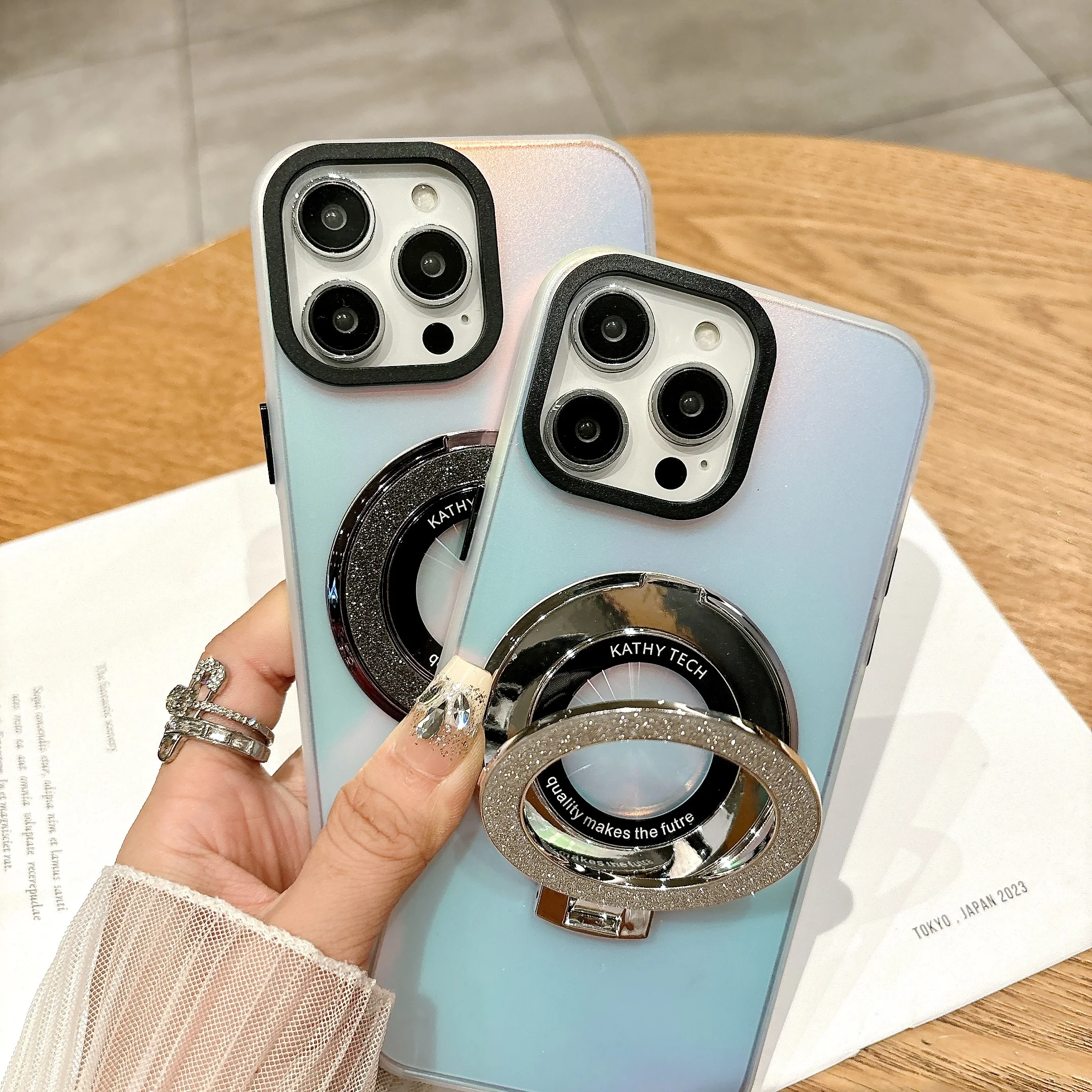 مع حافظة دعم غير مرئية جذابة مغناطيسية لهاتف آيفون 17 16 15 14 غطاء هاتف 15 14 13 Pro MAX صلب مقاوم للصدمات خلفي Funda #3