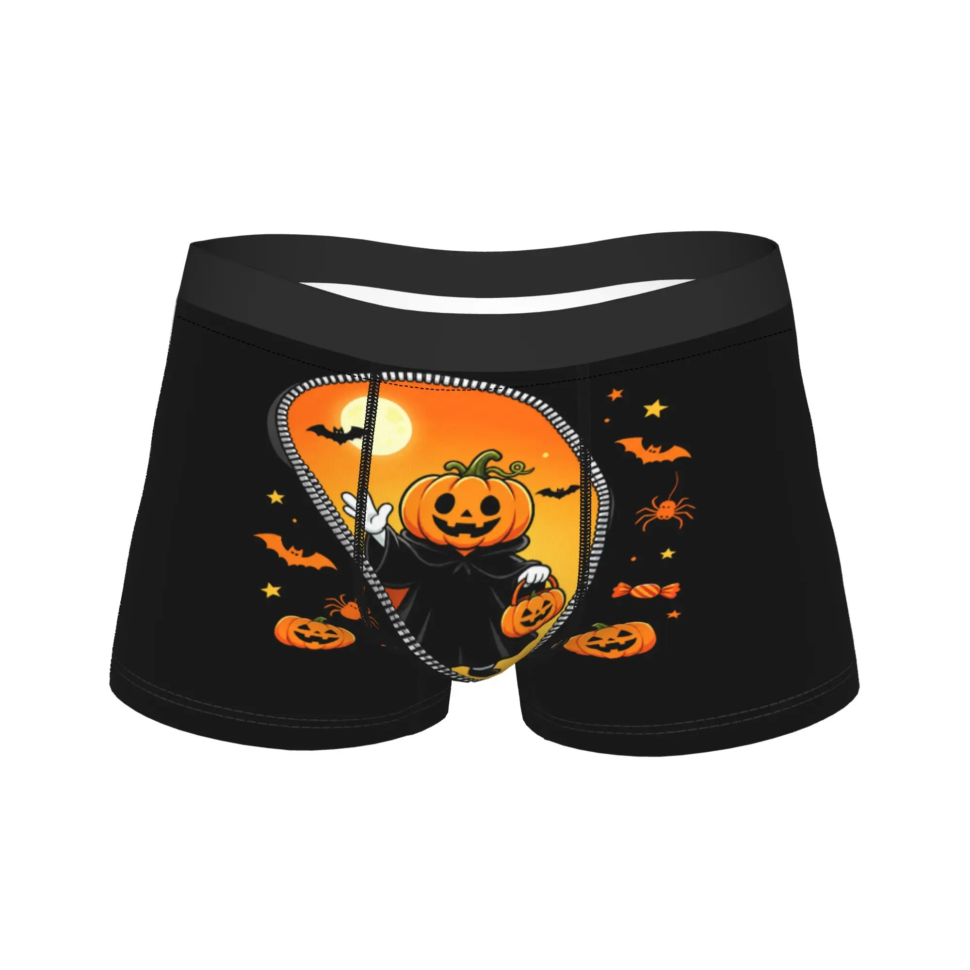Men Halloween Pumpkin Trick Or Treat Spooky Cute Jack O Lantern Costume Boxer Briefs,Suitable  Underwear Underpants
