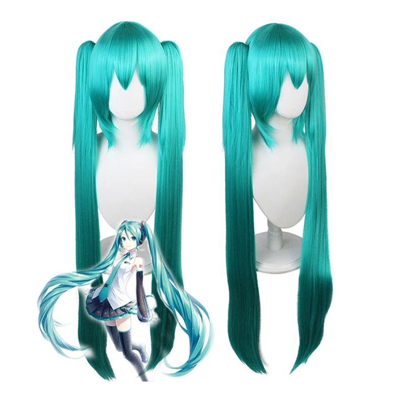 Miku Anime Cosplay Wig 110cm Double Ponytail Heat Resistant Synthetic Fiber Wig for Female Male Mikuo Halloween Christmas Headwe