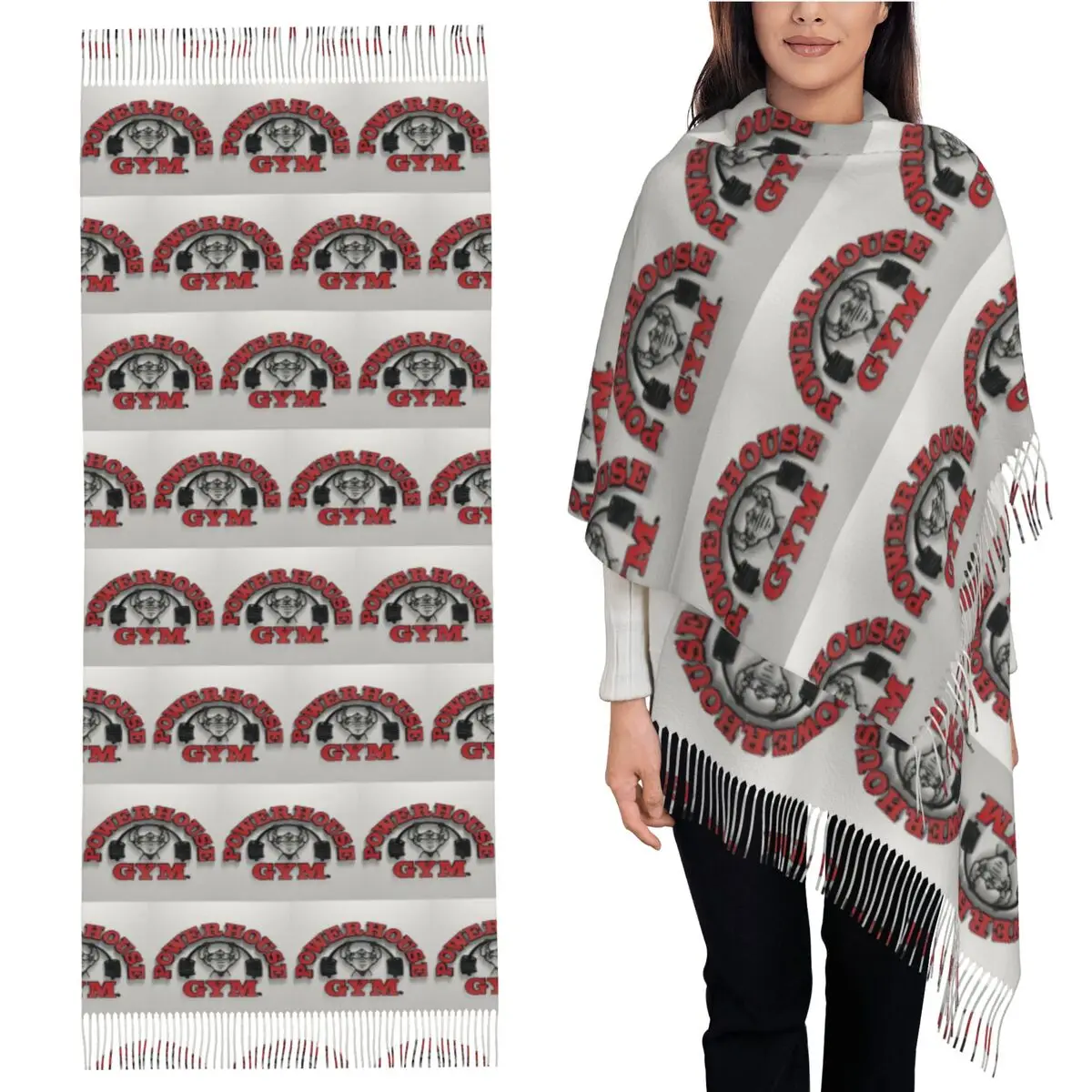 

Мотивационный шарф Powerhouse для спортзала, шарфы с кисточками для женщин, мягкие теплые шали и накидки, длинная осенне-зимняя шаль