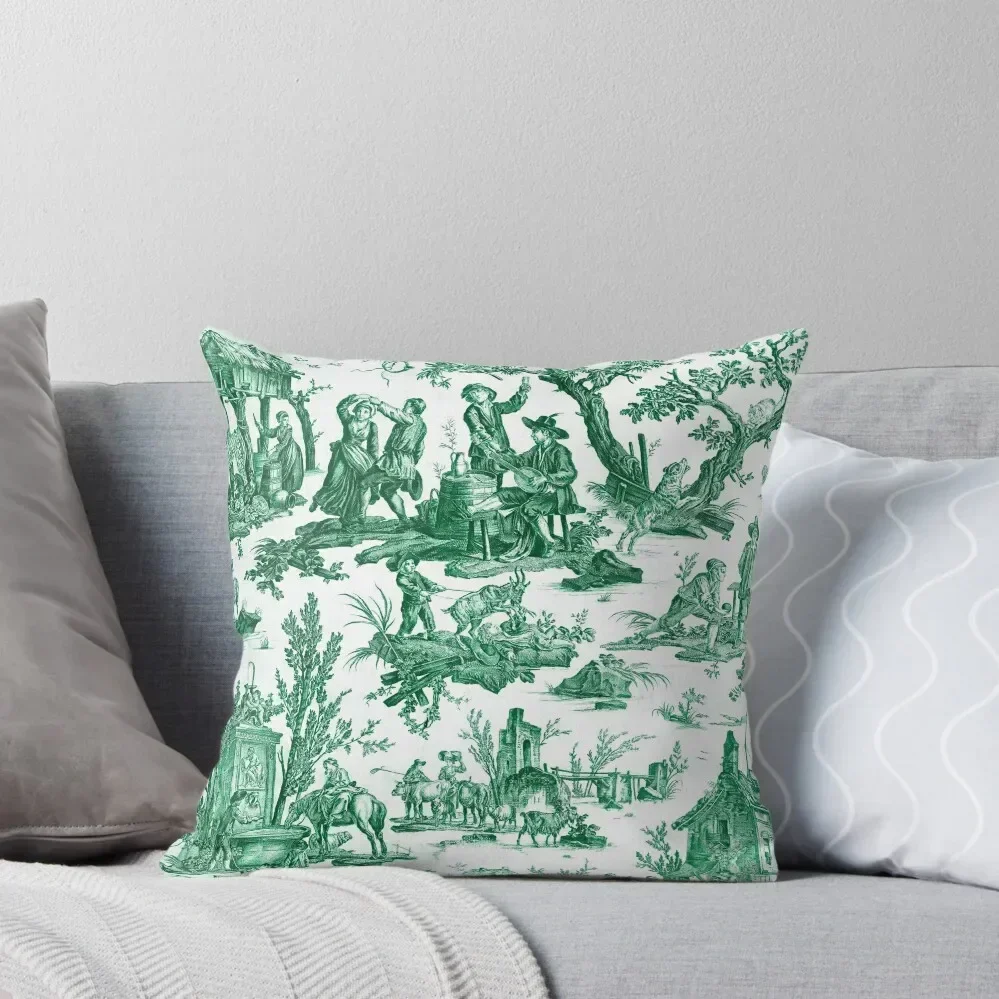 

Green and White Toile de Jouy Throw Pillow Bed pillowcases Room decorating items pillow cover luxury Christmas Pillows pillow